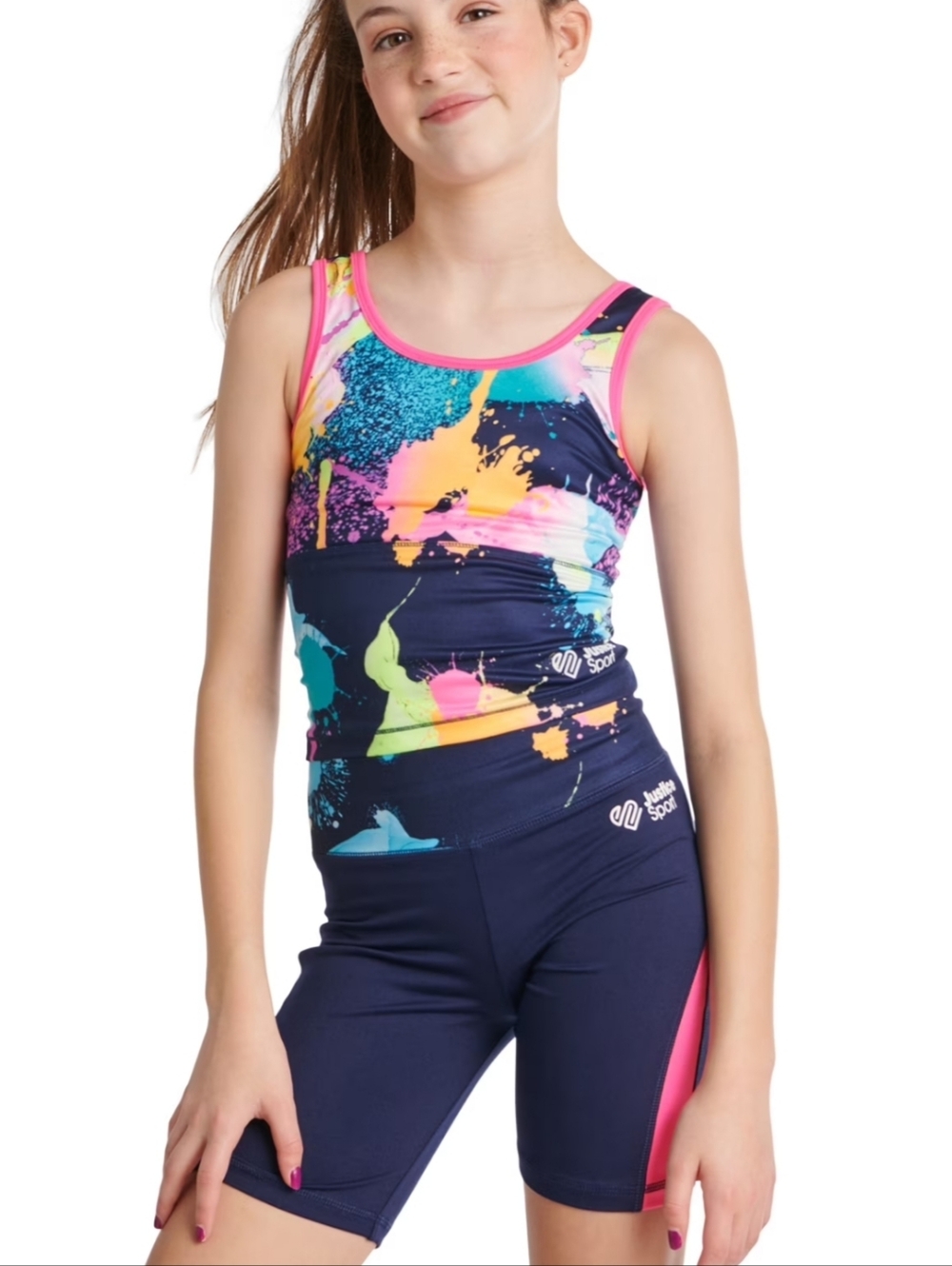 Justice Girls Navy 💙 J-Sport Longline Bike Short Active Outfit Set Sz. L 12/14